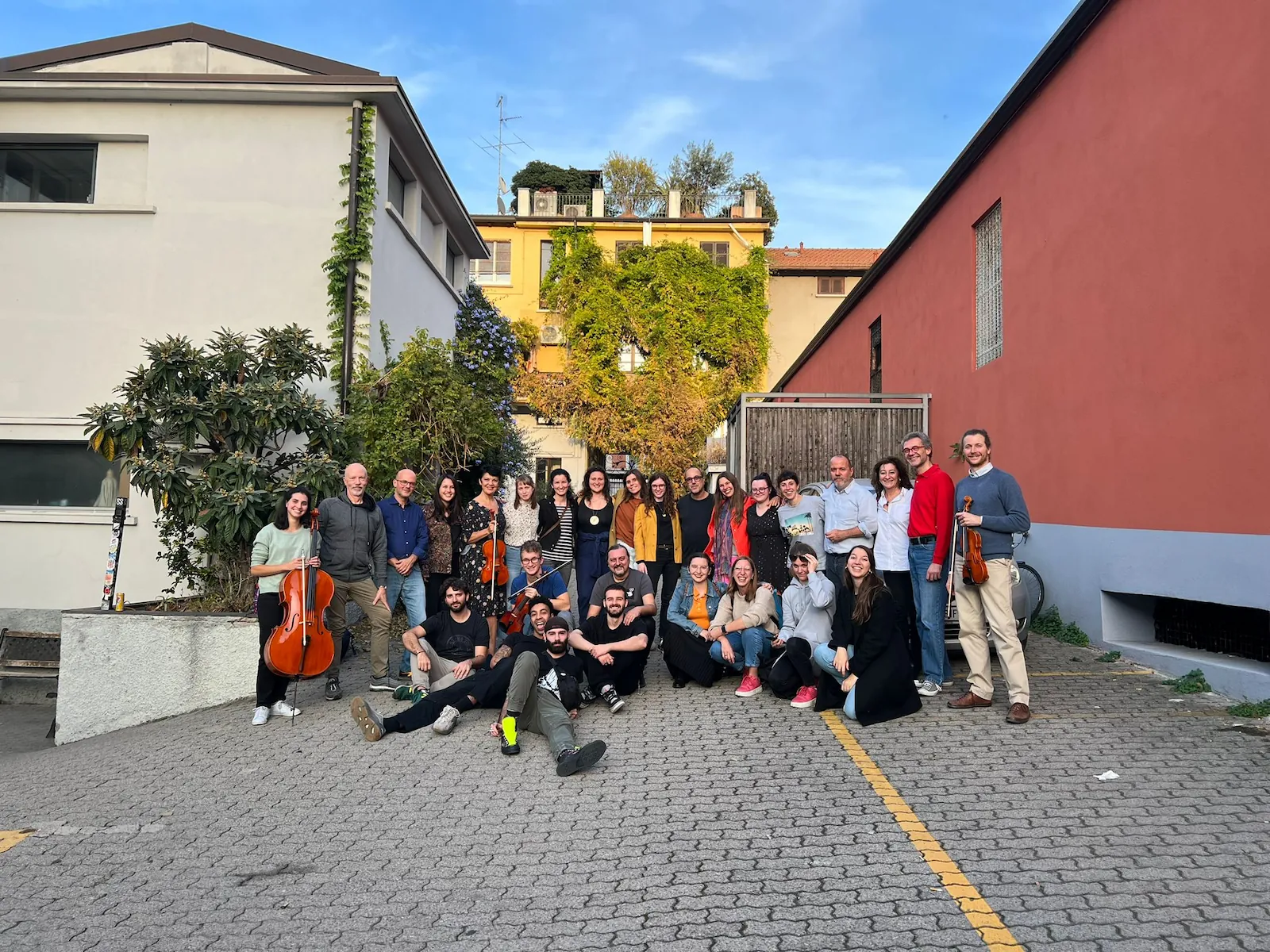 The Vikra Chamber Choir outside the recording studio in Brera